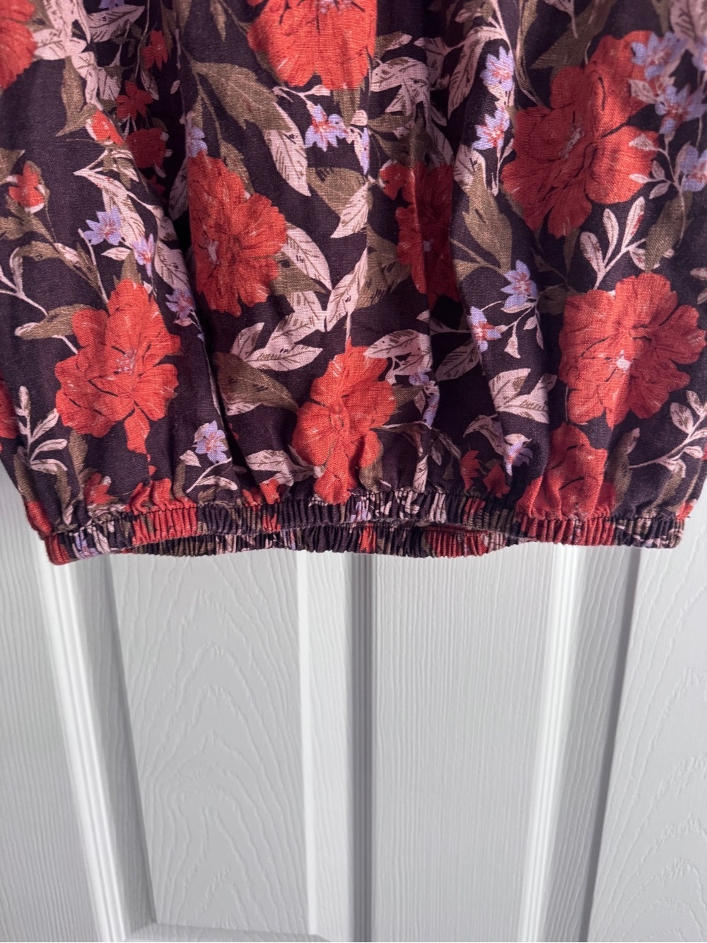 Haute Hippie Style 100% Linen Floral Blouse Women’s M Red Brown Boho Top - Picture 6 of 9